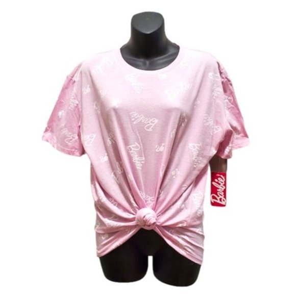 NWT Barbie Pink Short Sleeve Tee with Barbie Logo and Silhouette - Size XL - Picture 1 of 6